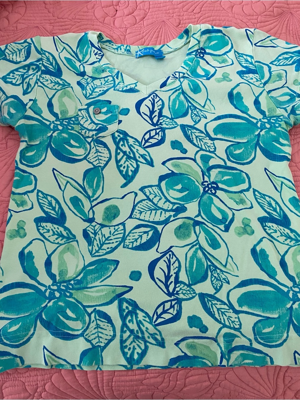 fresh produce Blue and Aqua Floral Short Sleeve Tee
